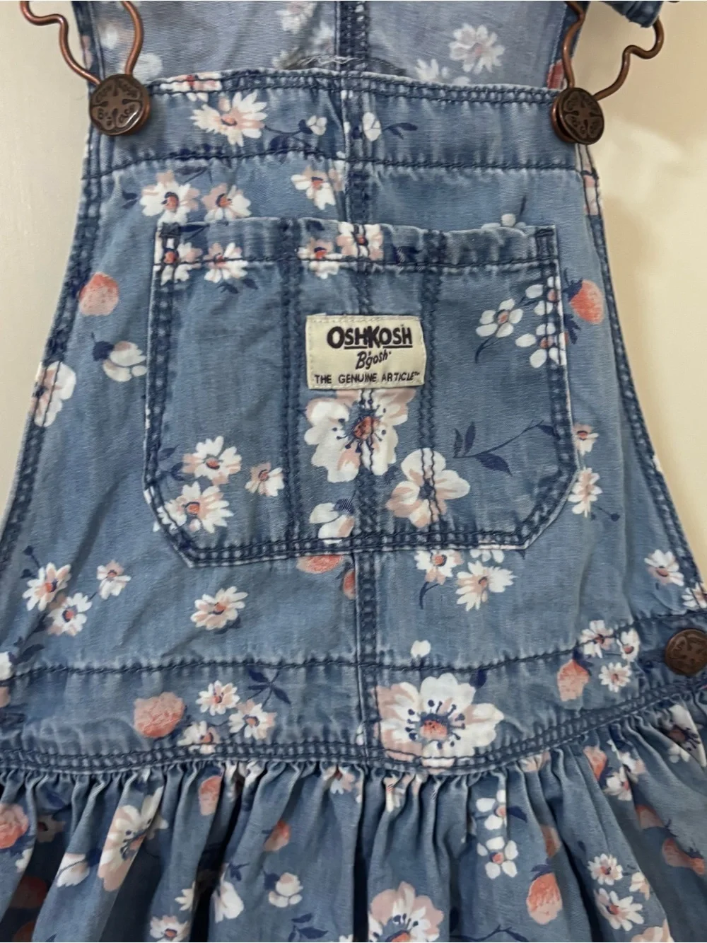 OshKosh B'gosh plum blossom Floral soft Denim overall skirt for Kids - blue pink